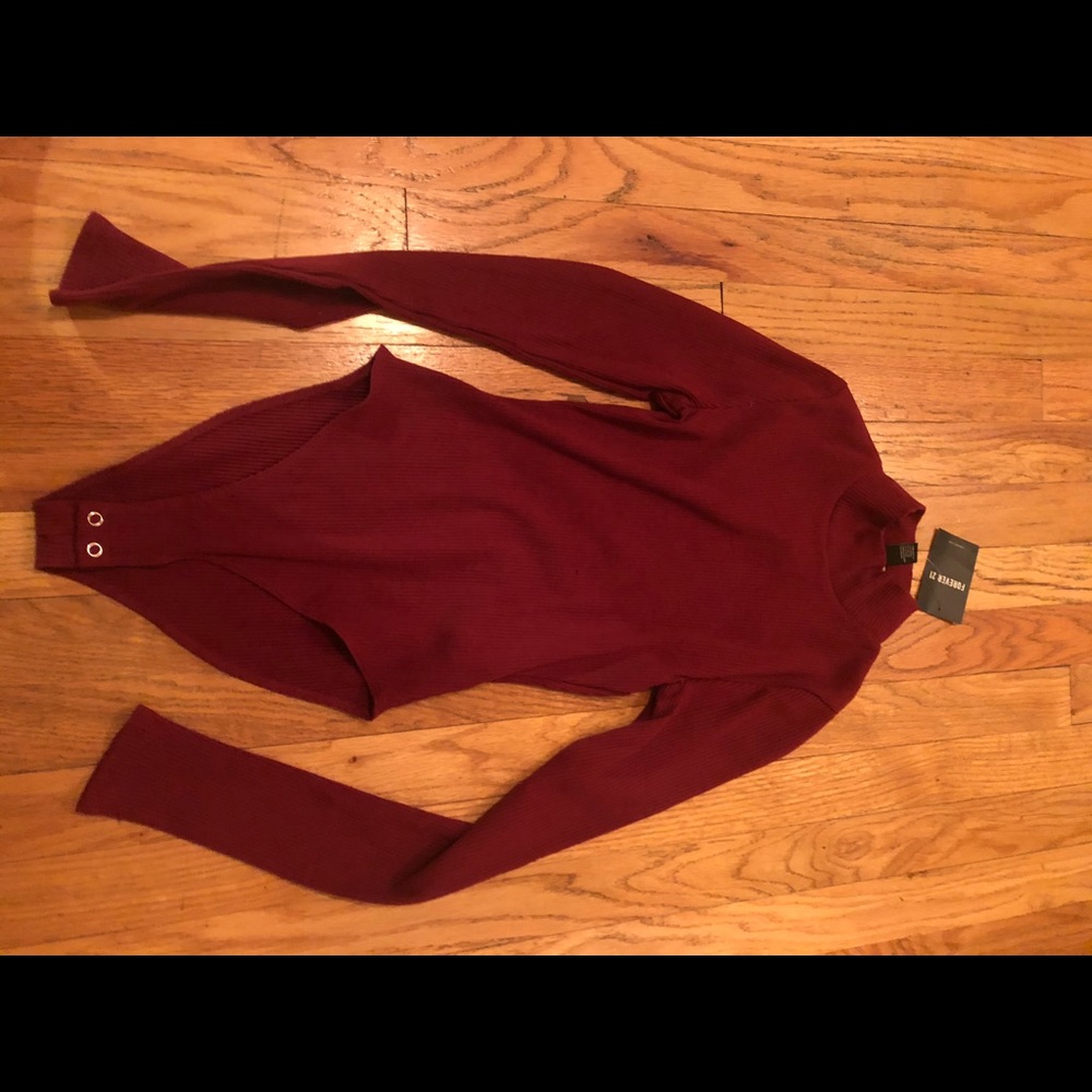 Maroon turtleneck bodysuit with open back